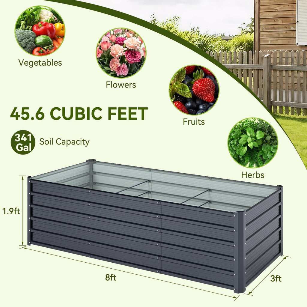 8x3x1.9 FT Metal Raised Garden Bed Outdoor, Heavy Duty Planter Box | 100% Non-Toxic, 341 Gal Large Capacity