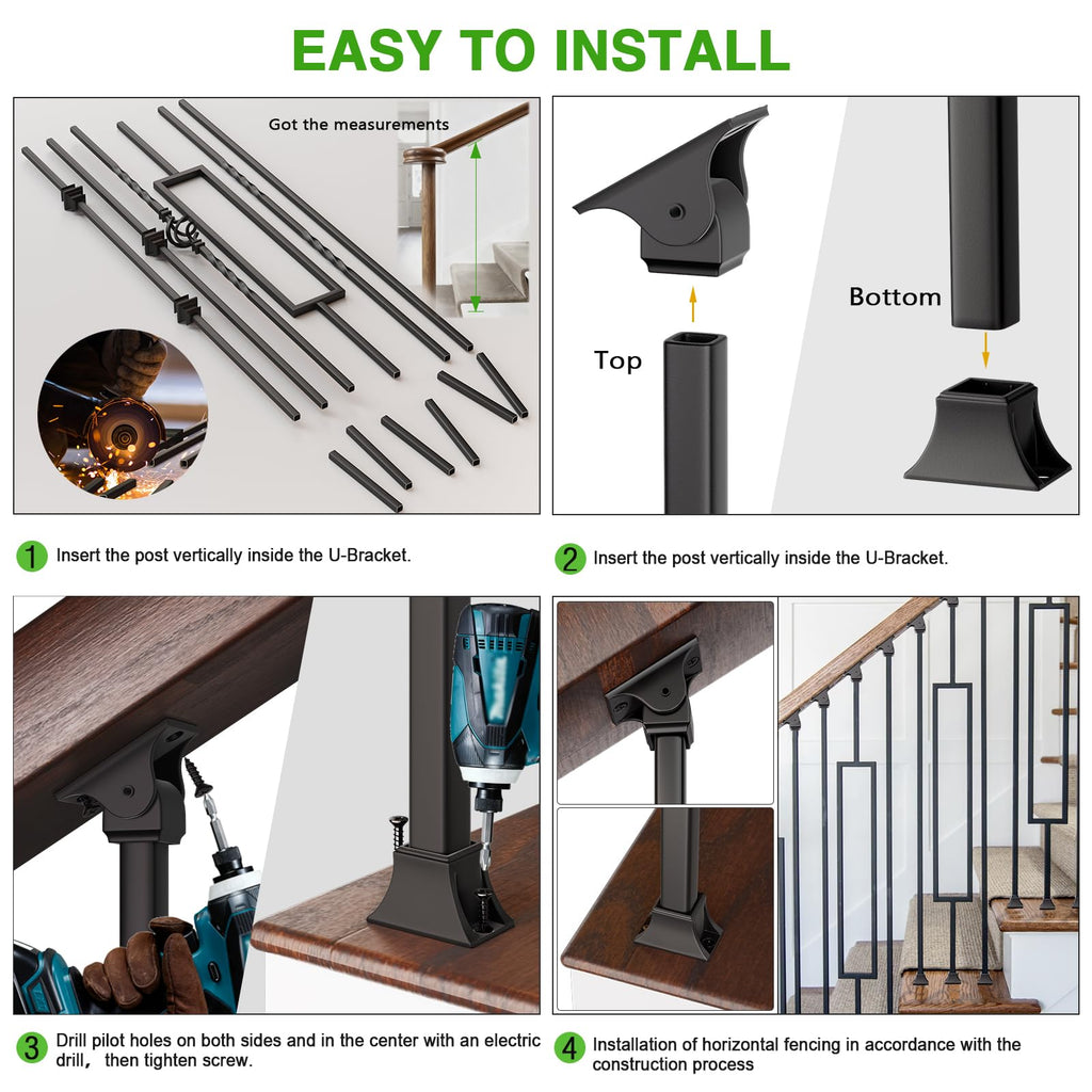 Staircase Balusters, 12-Pack Hollow Stair Spindles 40" Rectangular Frame with Straight 1/2" Iron Balusters for