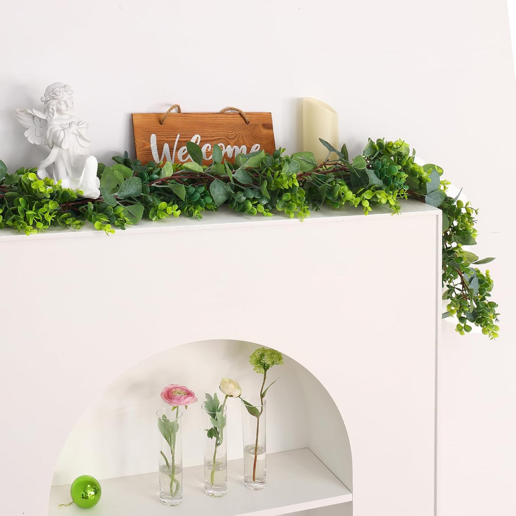 26.4ft Artificial Eucalyptus Garland Greenery Garland Fake Eucalyptus Leaves for Wedding Arch Farmhouse Mantle - Set of 4