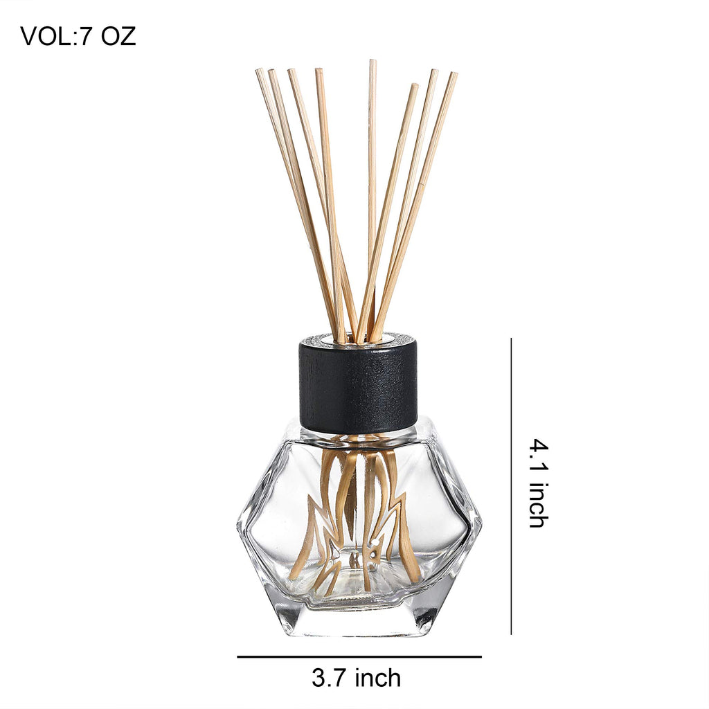 3PC Clear Glass Reed Oil Diffuser Bottles, 7oz, with Black Caps (Diffuser Oil is not Included)