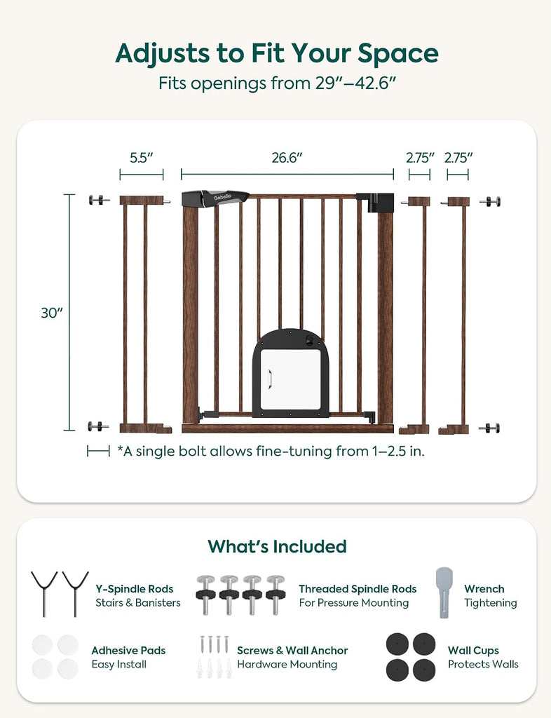 Dog Gate with Adjustable Cat Door, CatPrivilege III, 29-43"
