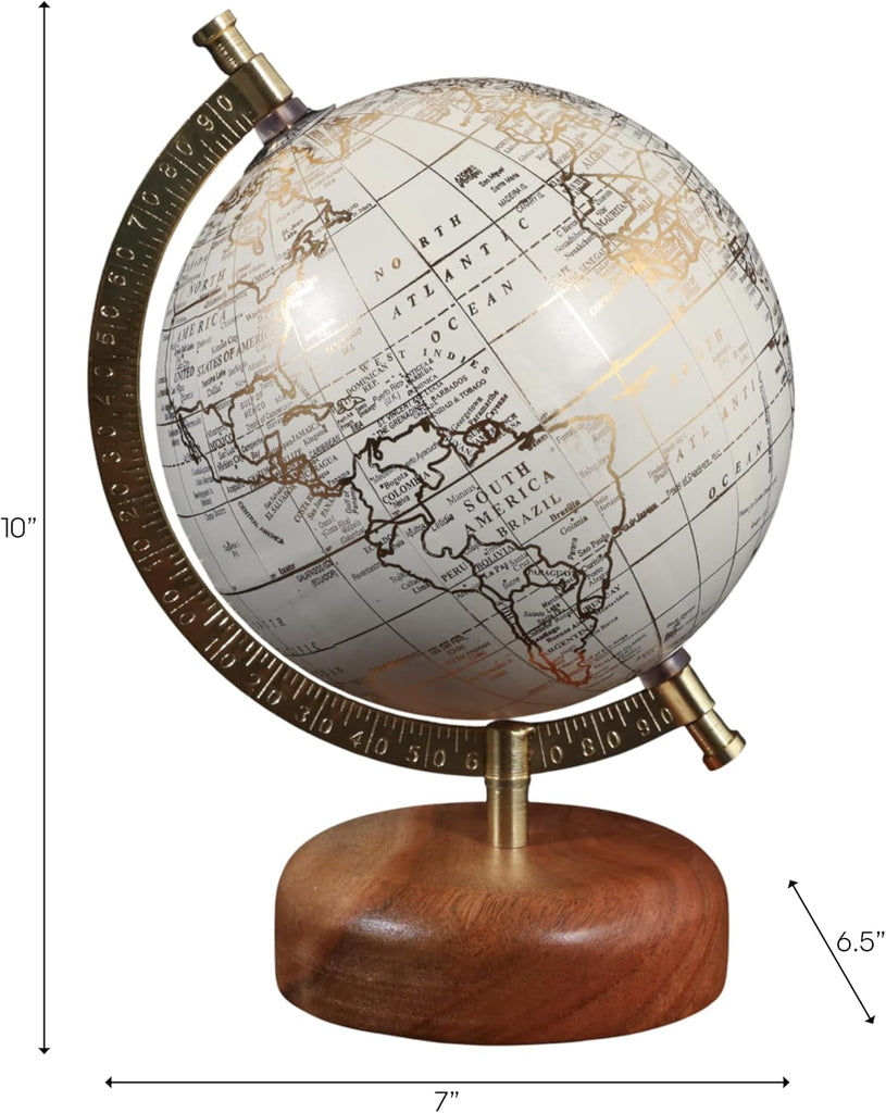 Decorative Globe with Wood Base or Office Decor - Ornament for Desk, Hallway, or Coffee Table - Modern Desktop Globe