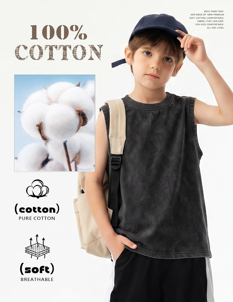 Boys Tank Tops Sleeveless Undershirt T-Shirts Vintage Acid Wash Cotton Athletic Tees