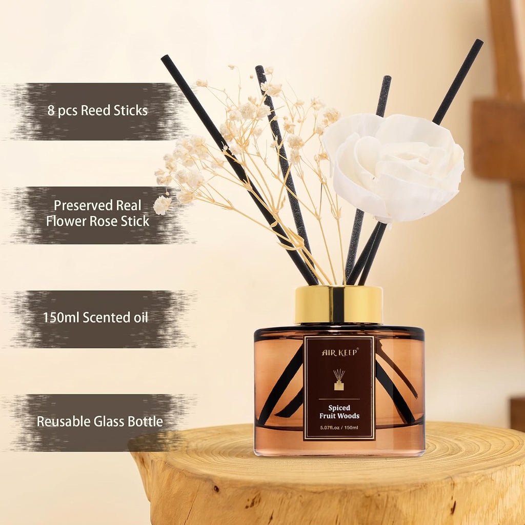 Flower Reed Diffuser Set, Spiced Fruit Diffuser Set, 5.07 Fl.oz (150ml), Home Fragrance, Bathroom, Bedroom & Home