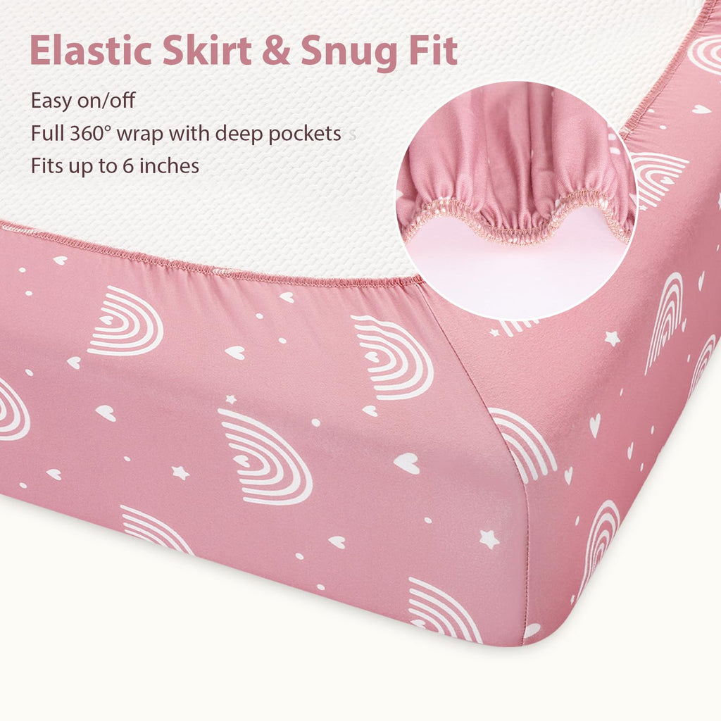 Pack and Play Sheets Fitted, Mini Crib Sheets Girl 38" x 26" 3-Pack