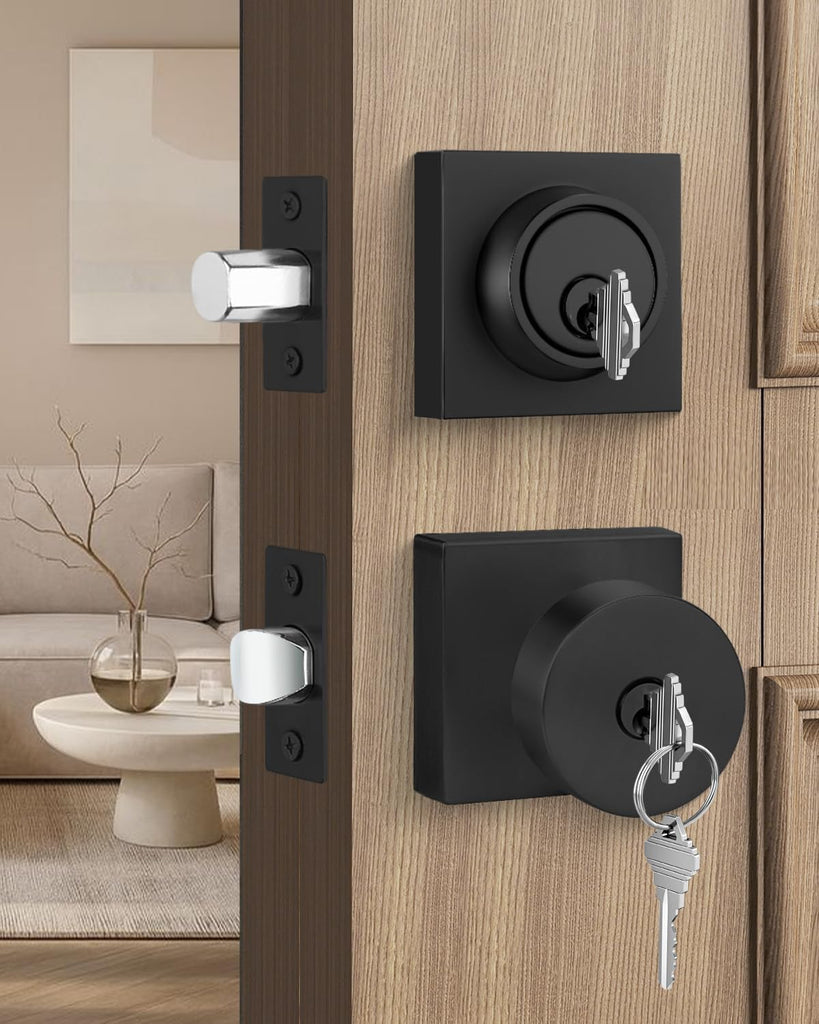 Keyed Alike Black Exterior Door Lock Set with Deadbolt 1 Pack