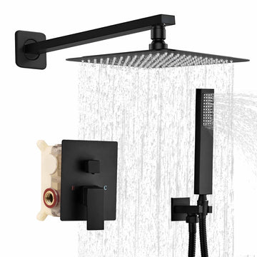 12 Inch Shower Faucet Set, Matte Black Shower System With Handheld