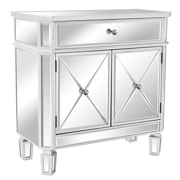 Mirrored Cabinet, Mirrored Nightstand, Mirrored Dresser Accent Chest, Large Mirror Nightstand with 1 Drawer and Two