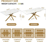 63"-79" Extendable Dining Table for 6-10 People, Modern Rectangle Extendable Kitchen Table with Gold Faux Marble