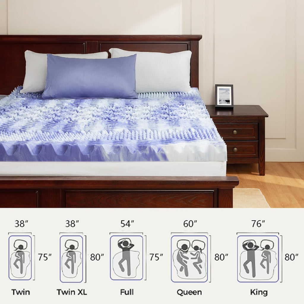 Queen Mattress Topper, 3 Inch 7-Zone Memory Foam Mattress Topper, Gel Infused Foam Mattress Topper for Pressure
