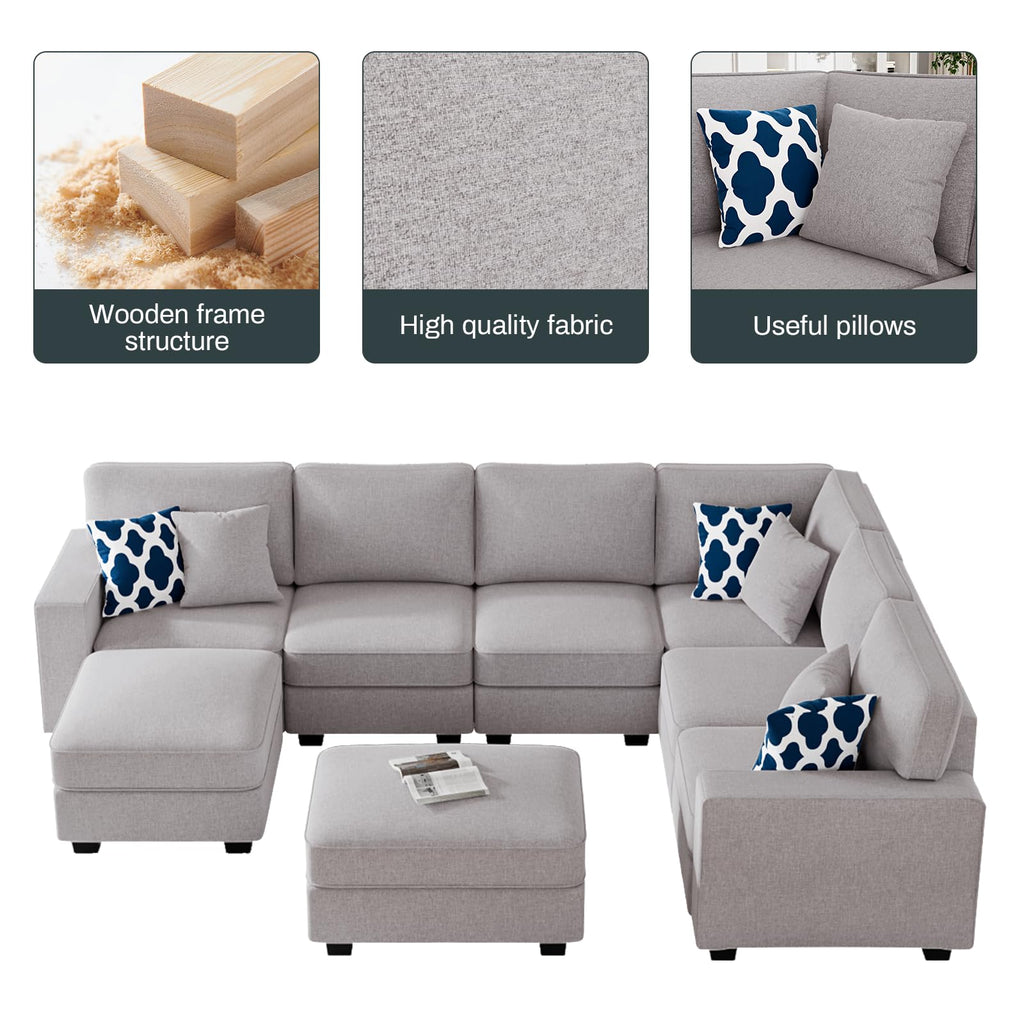 Oversized Modular Sectional Sofa, U/L‐Shaped Reversible Couch with Ottoman, Deep Seat Plush Polyester Sofa