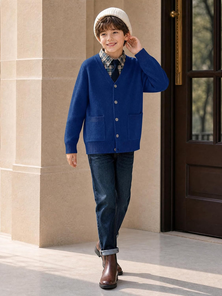 Boys Cardigan Sweater V Neck Button Down Uniform Sweater