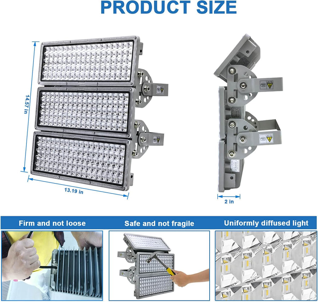 42000LM Stadium Lights Outdoor LED Flood Light 300W 6500K IP67 Waterproof 1500 Watt Equivalent with 3 Adjustable