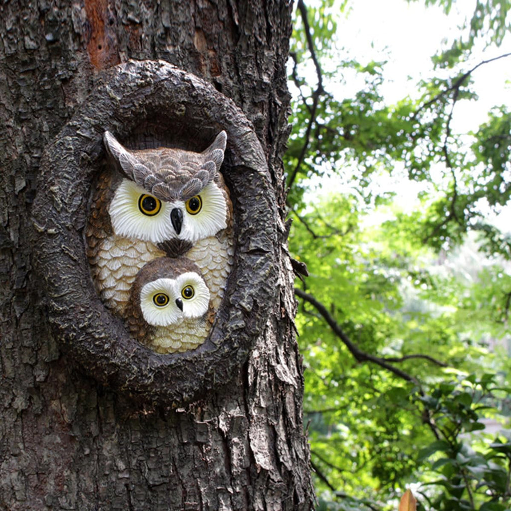 Owl Tree Hugger Whimsical Tree Sculpture Garden Statues Outdoor Tree Face Decor Garden Peeker Yard Art Decorations