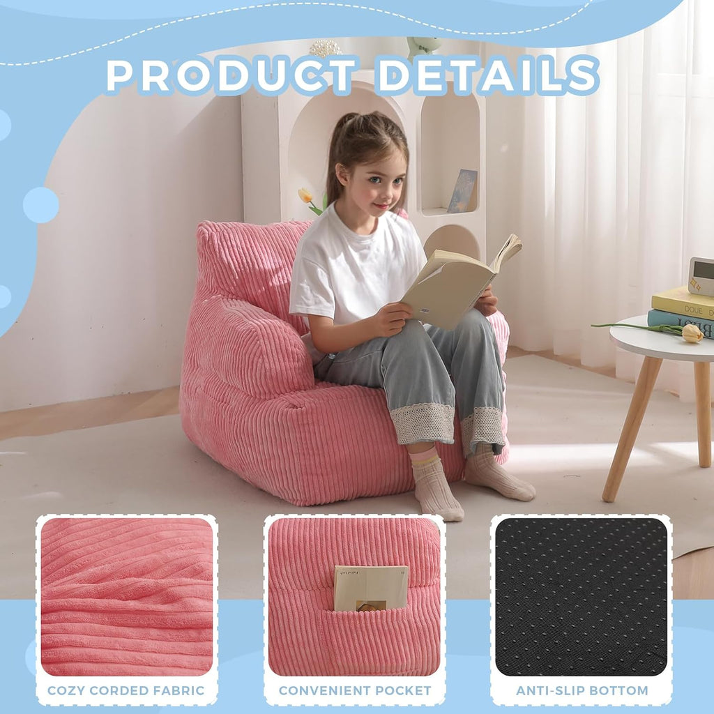 Kids Bean Bag Chair, Stuffed Bean Bag Sofa, Pink, Standard