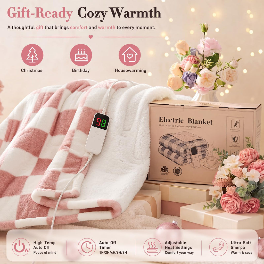 Pink Heated Blanket Electric Throw 50"X60", Heating Blanket Throw
