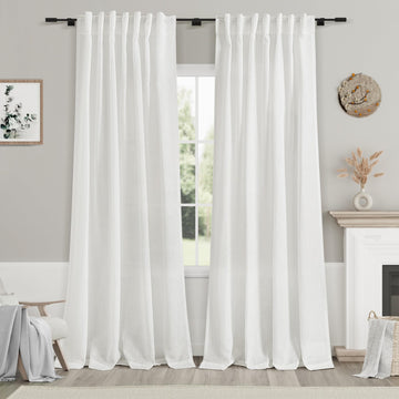 Off White Linen Curtains 92 inches Long Back Tab Light Filtering Privacy Sheer White Curtains Modern Farmhouse