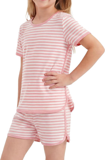 Girls Pajamas Organic Cotton Loose Fit Kids Pjs 2 Piece Sleepwear Short Sleeves & Short Pants Girls Clothes