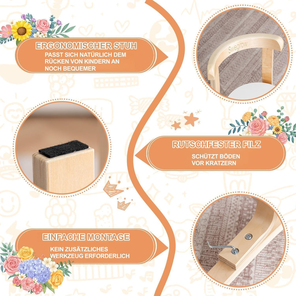 Kids Table and 2 Chairs Set, Wooden Table and Chairs for Kids & Toddler,Kid Wooden Furniture