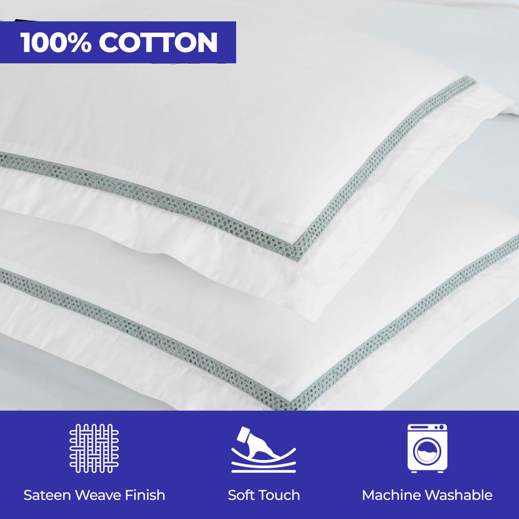 Embroidered Cotton Bed Sheet Set, 1 Elastic Deep Pocket Fitted Sheet, 1 Flat Sheet, 2 Pillowcases, Daily Soft Sheets