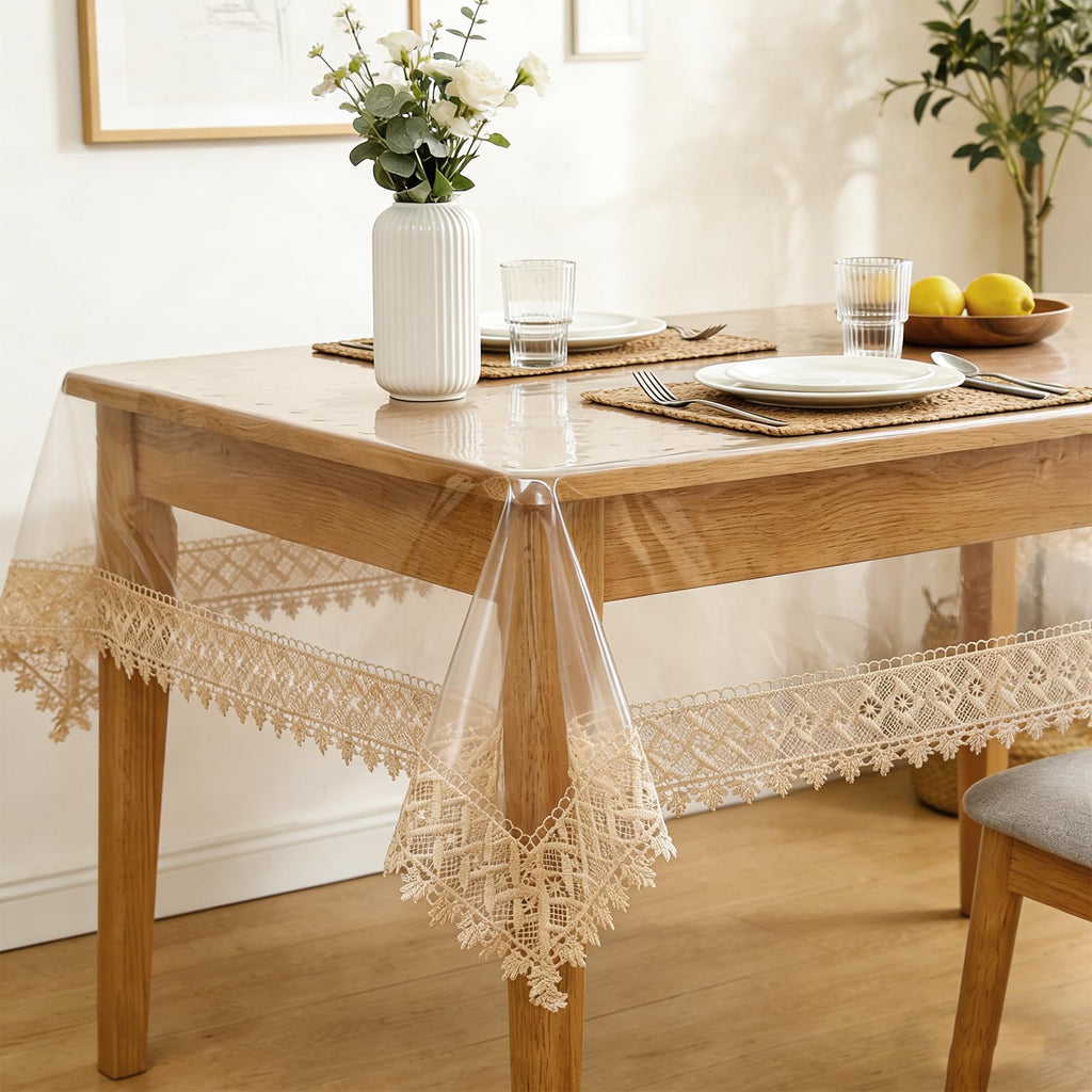Clear Plastic Tablecloth Vinyl Table Cover 55" x 120", 10-12 Seats