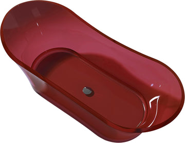 69" Flat Bottom Man Made Stone Freestanding Bathtub - Translucent Deep Red - Azul Series FT-AZ520-RD