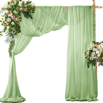 2 Panels Wedding Arch Draping Fabric Sage Green Sheer Drapes