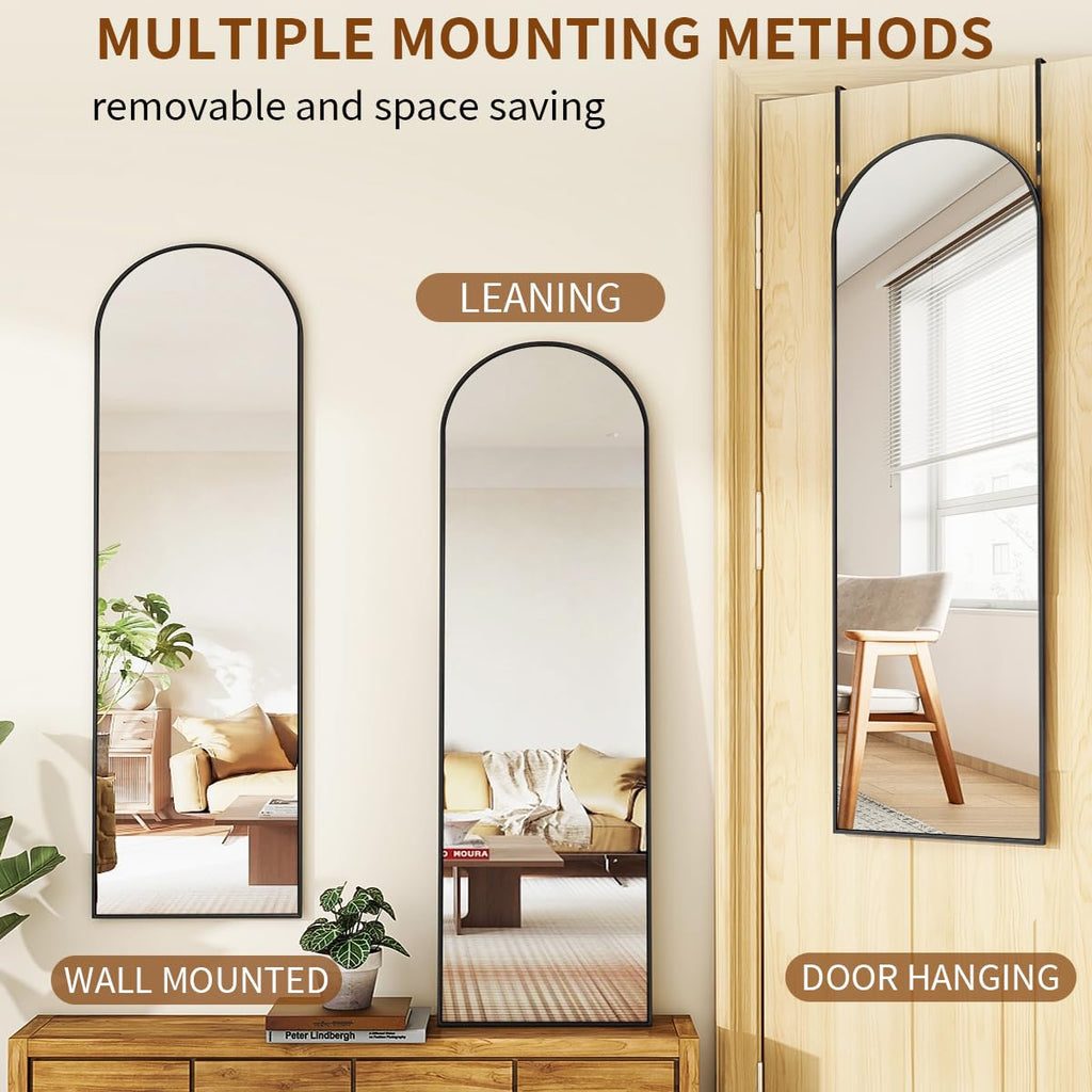 Door Mirror, Over The Door Arched Full Length Mirror, 48"x14" Hanging Mirrors, Black