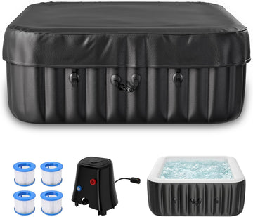 73" X 73" X 25" Inflatable Hot Tub, 4-6 Person Square PVC Spa | Blow Up Hot Tub Portable Outdoor Spa with 130 Bubble