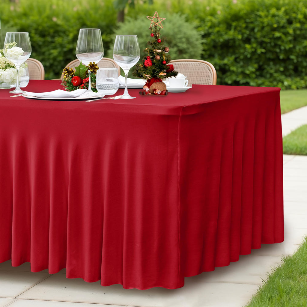 2 Pack Red Tablecloths Spandex Table Covers 6ft for Christmas Decor