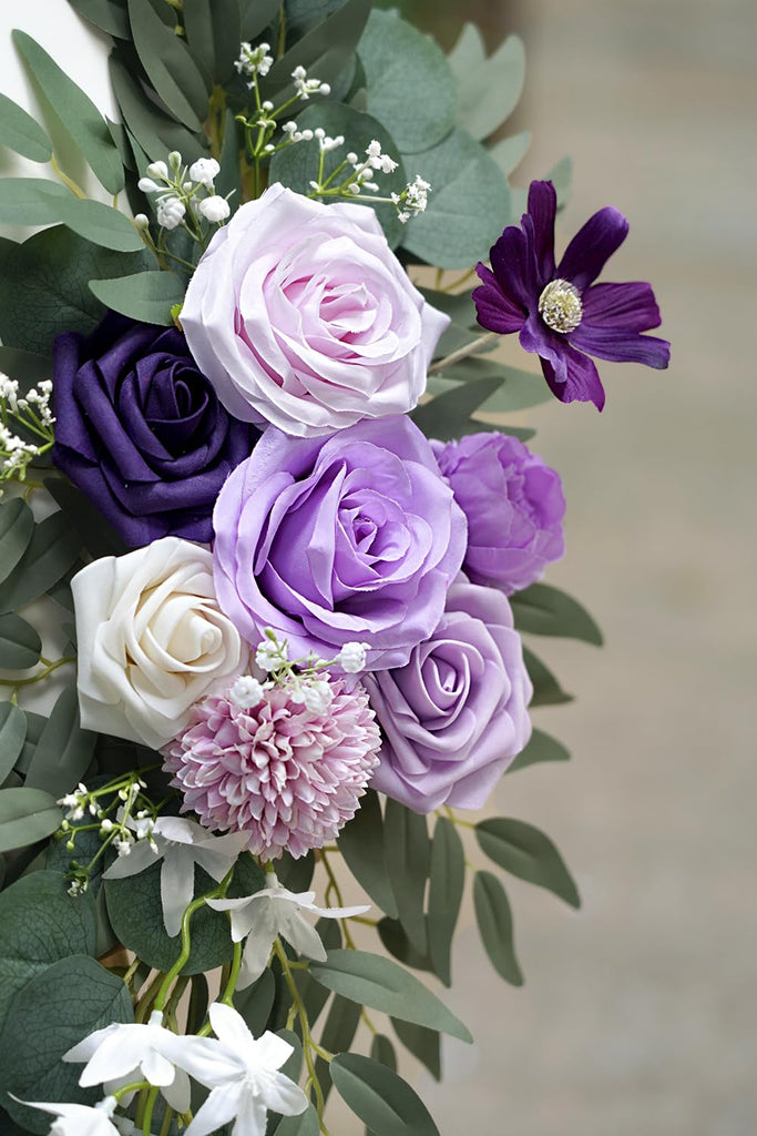 Faux Flower Swag Set of 2 for Wedding Welcome Signs Floral Decorations, Purple Wedding Arch Flowers for Wedding