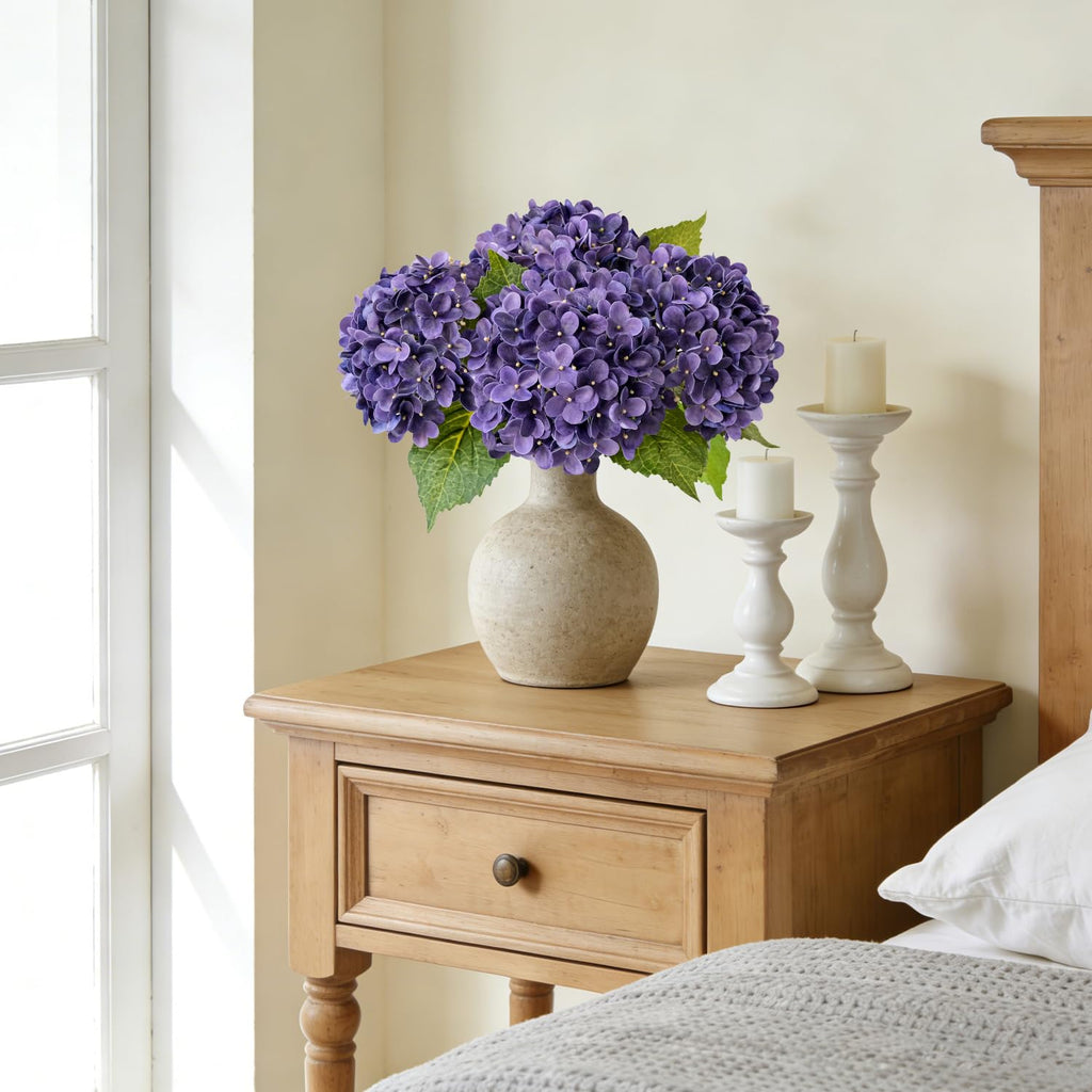 20 inches 4 Pcs Violet Purple Real Touch Hydrangea Artificial Flowers Boho Lifelike Real Looking Latex Hydrangeas