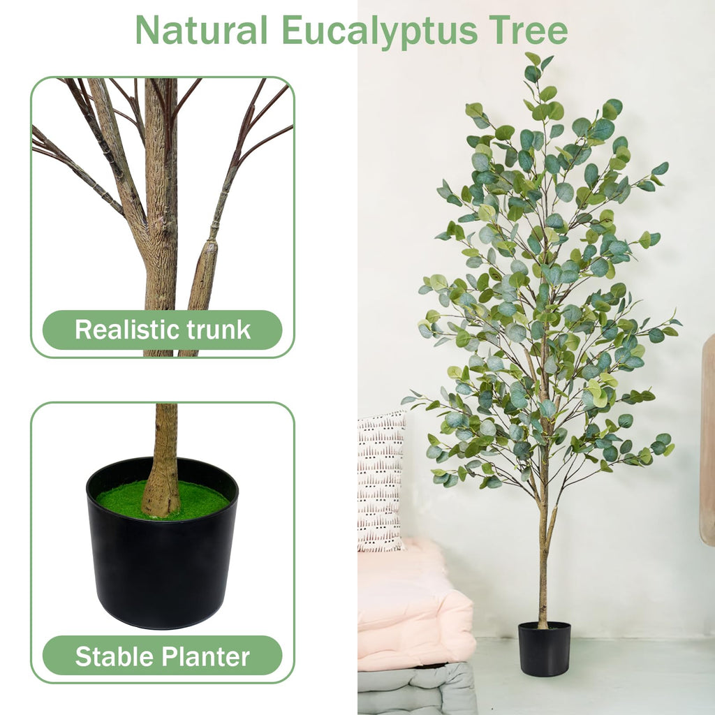 Artificial Eucalyptus Tree 6FT, 2 Pack Faux Floor Trees