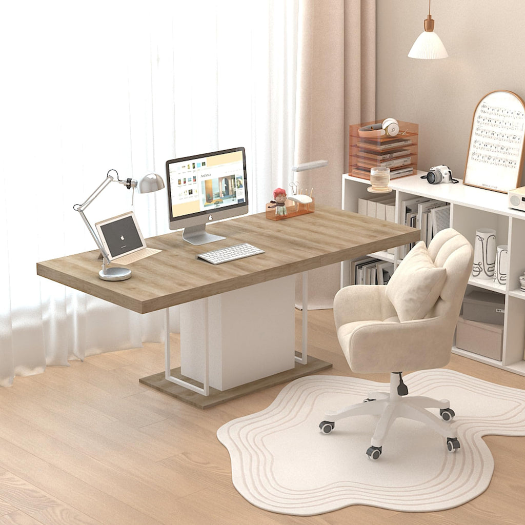 63" - 79" Extendable Dining Room Table, Expandable Kitchen Table for 6 to 10 People, Modern Wood Conference Table