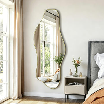 60"x24" Large Irregular Wall Mirror, Abstract Frameless Mirror