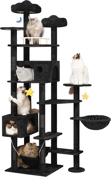 Black Cat Tree, 79in Tall Tower for Multiple Indoor Cats Large Adult