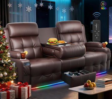 3-Seater Loveseat Recliner Sofa, Home Theater Seating Reclining Couch with Flip Middle Backrest