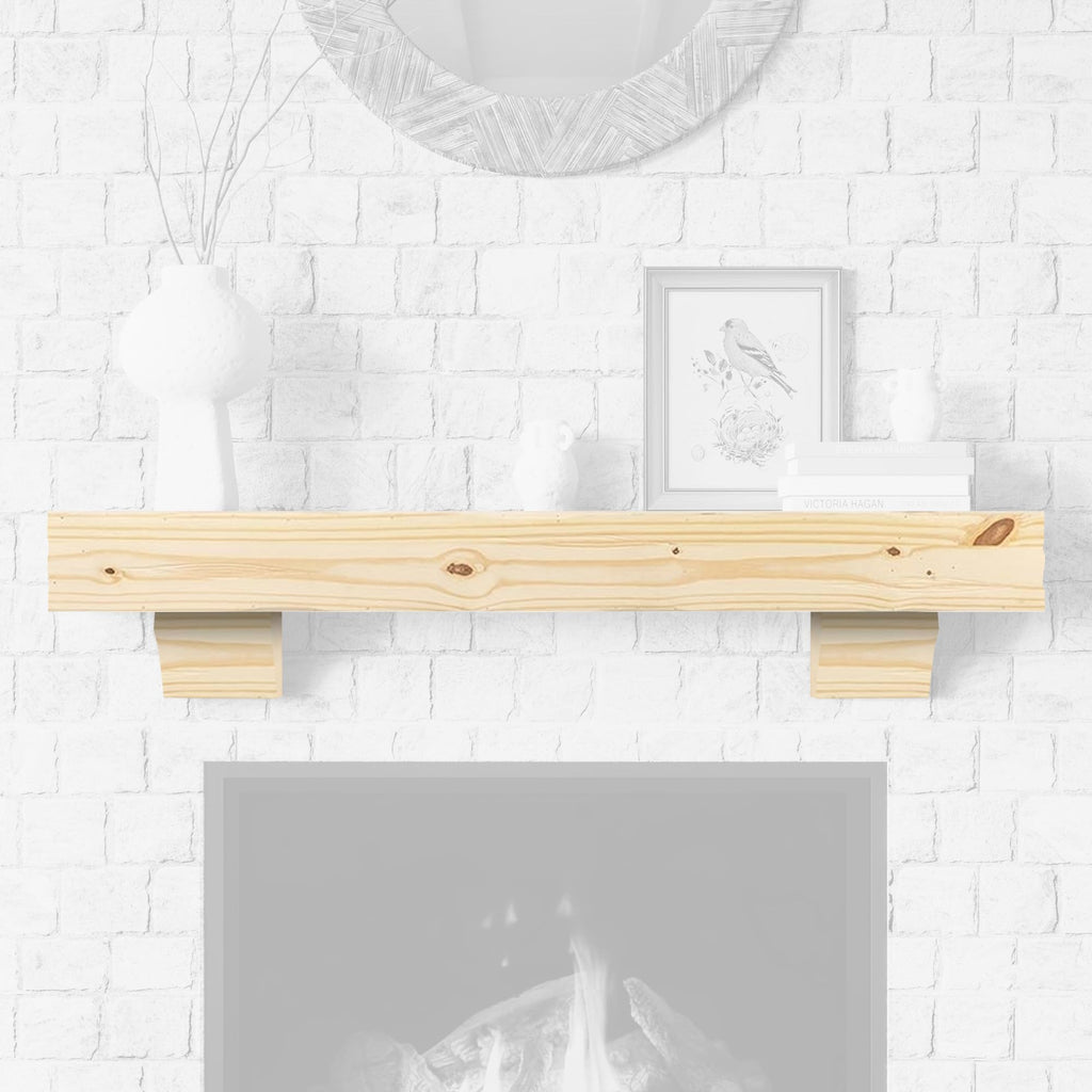 Breckenridge 72" Fireplace Mantel Shelf with Corbels - Rustic Floating Mantel Shelf for Over Fireplace - Unfinished