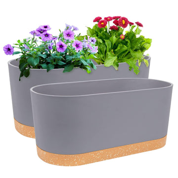16" L x 7.6" W x 7" H Window Planter Box, 2 Pack Self Watering Pots for Indoor Plants with Drainage Holes & Saucer