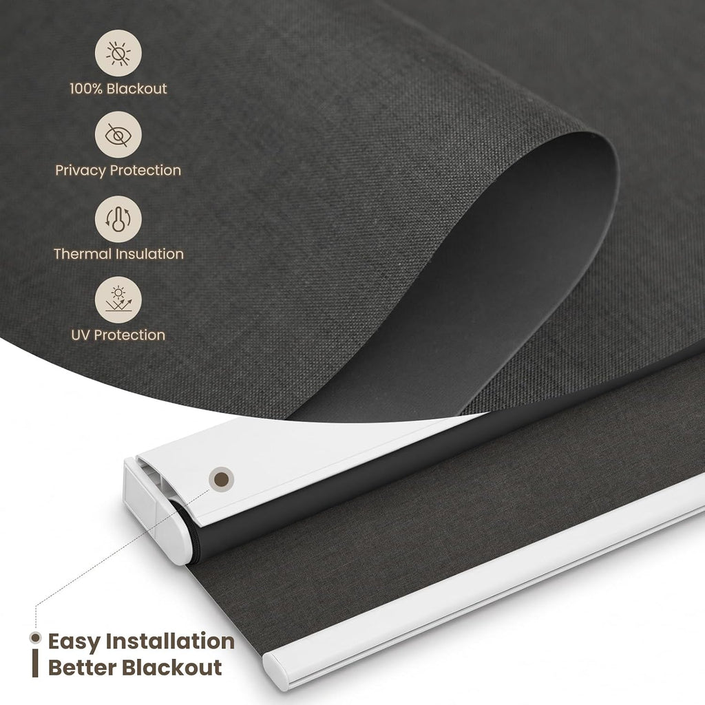 Motorized Blinds with Remote, Blackout Roller Shades, Black, 24x72 | Smart Automatic, 100% Blackout Cordless