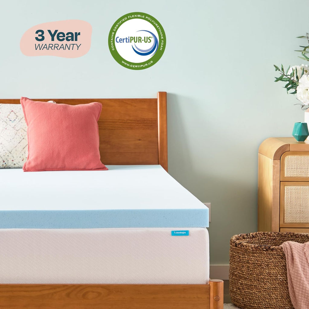 Memory Foam Mattress Topper, Queen Size - 3 Inch Gel Infused Memory Foam - Plush Feel - Cooling and Pressure