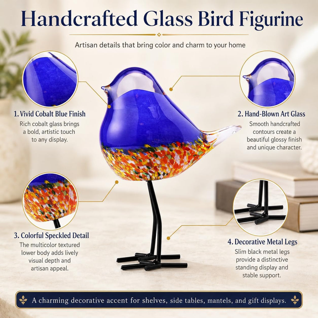 Glass Bird Figurine Ironleg Hand Blown Art Home Decor Gift