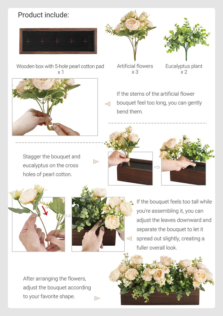 Artificial Flowers in Wood Box, Fall Centerpieces for Table Decor