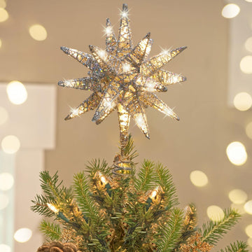 Christmas Tree Topper, 3D Starburst Lighted Tree Topper, Plug in Christmas Star with Timer, Light Up Xmas