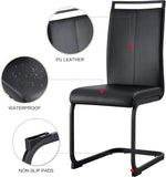 Modern Leather Dining Chairs Set of 4, Armless Upholstered Kitchen Chairs with Padded Seat and Chrome Legs, Black