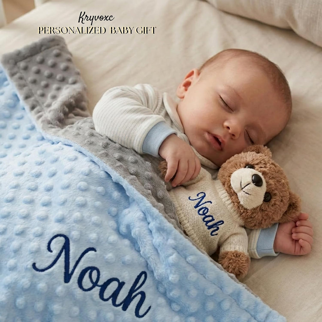 Blanket and Teddy Bear,Custom Boy Gifts Set