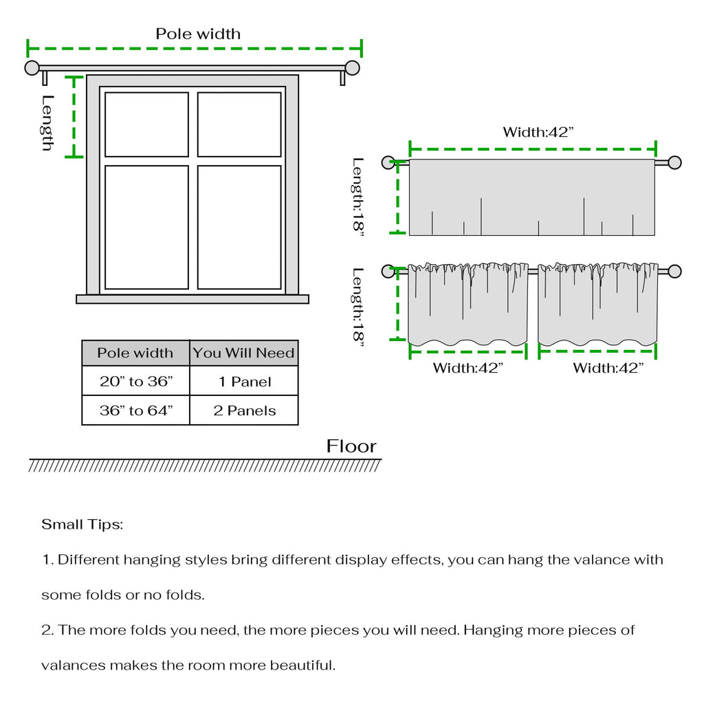Sage Green Linen Gingham Valances for Windows, W52 x L18, 1 Panel