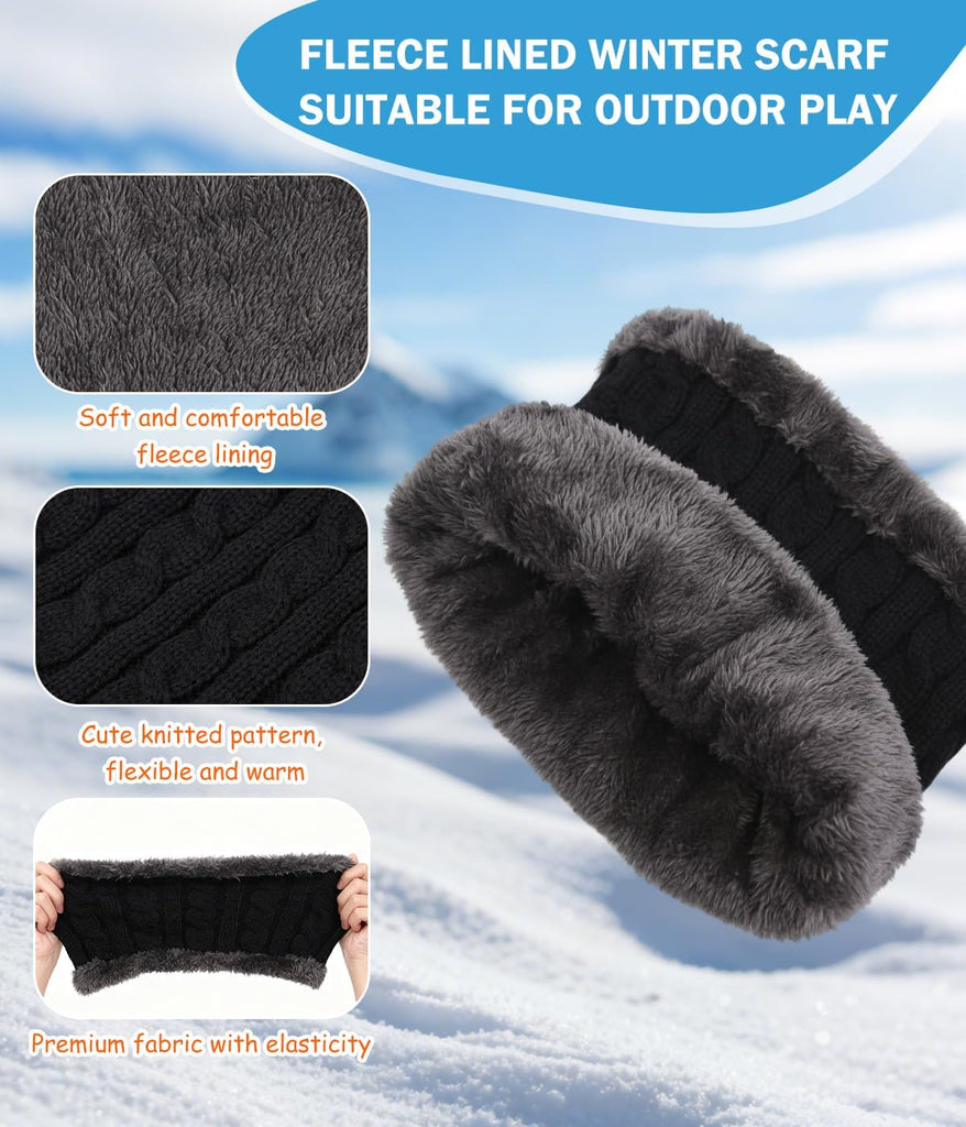 Kids Winter Hat Scarf&Touchscreen Gloves Set,Knitted Beanie with Fleece Lining, Neck Warmer for Boys Girls