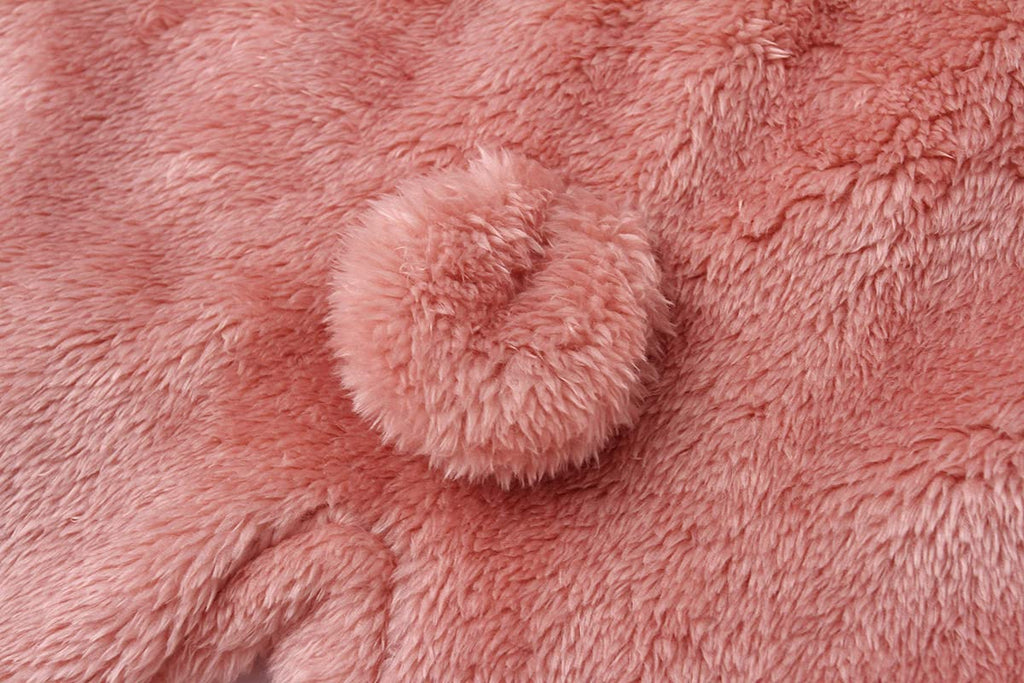 Girl's Winter Polar Fleece Playsuit Cozy Lined Loose Fit Warm Hooded Romper for Baby Toddler Pink