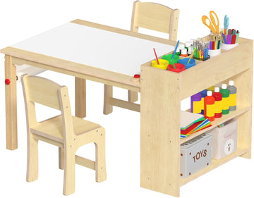 Kids Art Table Set with 2 Chairs, Solid Wood Legs, 150 lb Per Chair